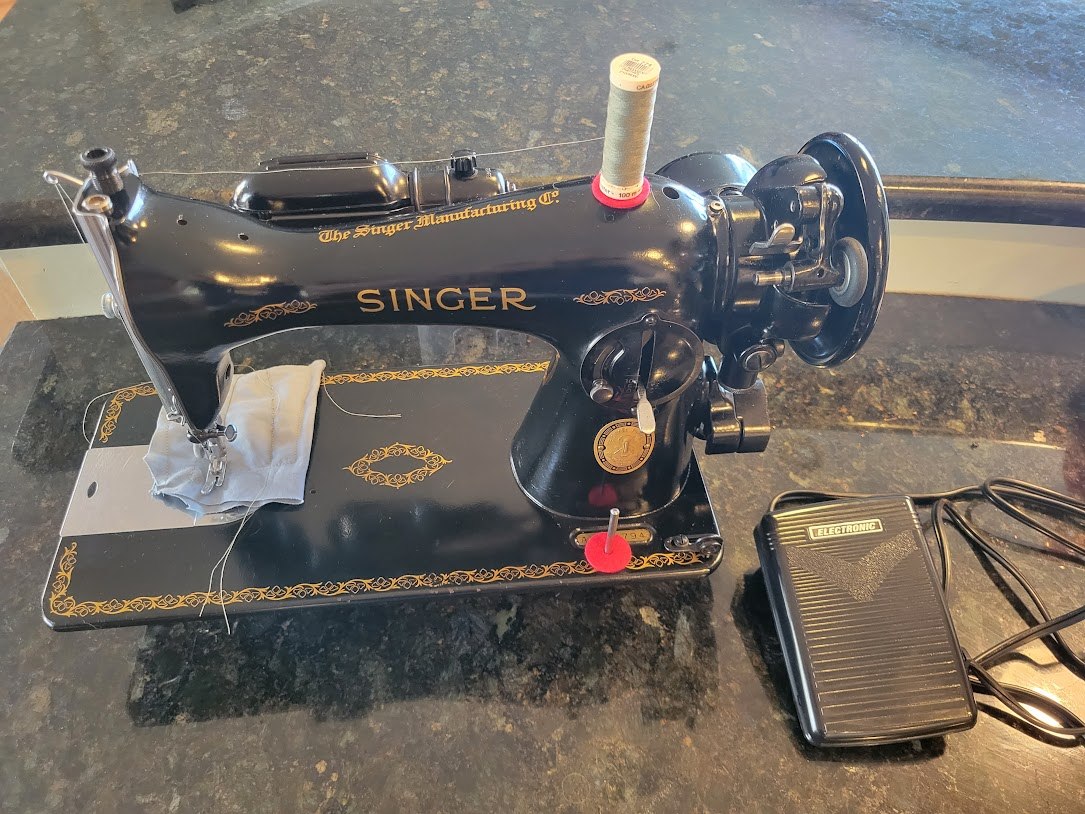 Refurbished Singer 15-91 with test fabric beneath the presser foot